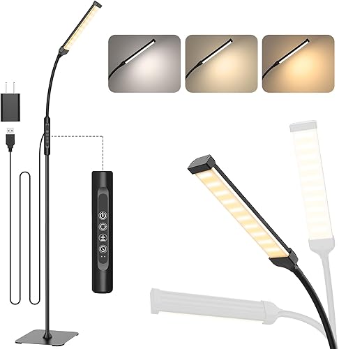 Lámpara de pie con control táctil para sala de estar y dormitorio, 3 colores y 10 brillantes, luz de lectura de pie regulable, fácil de montar,