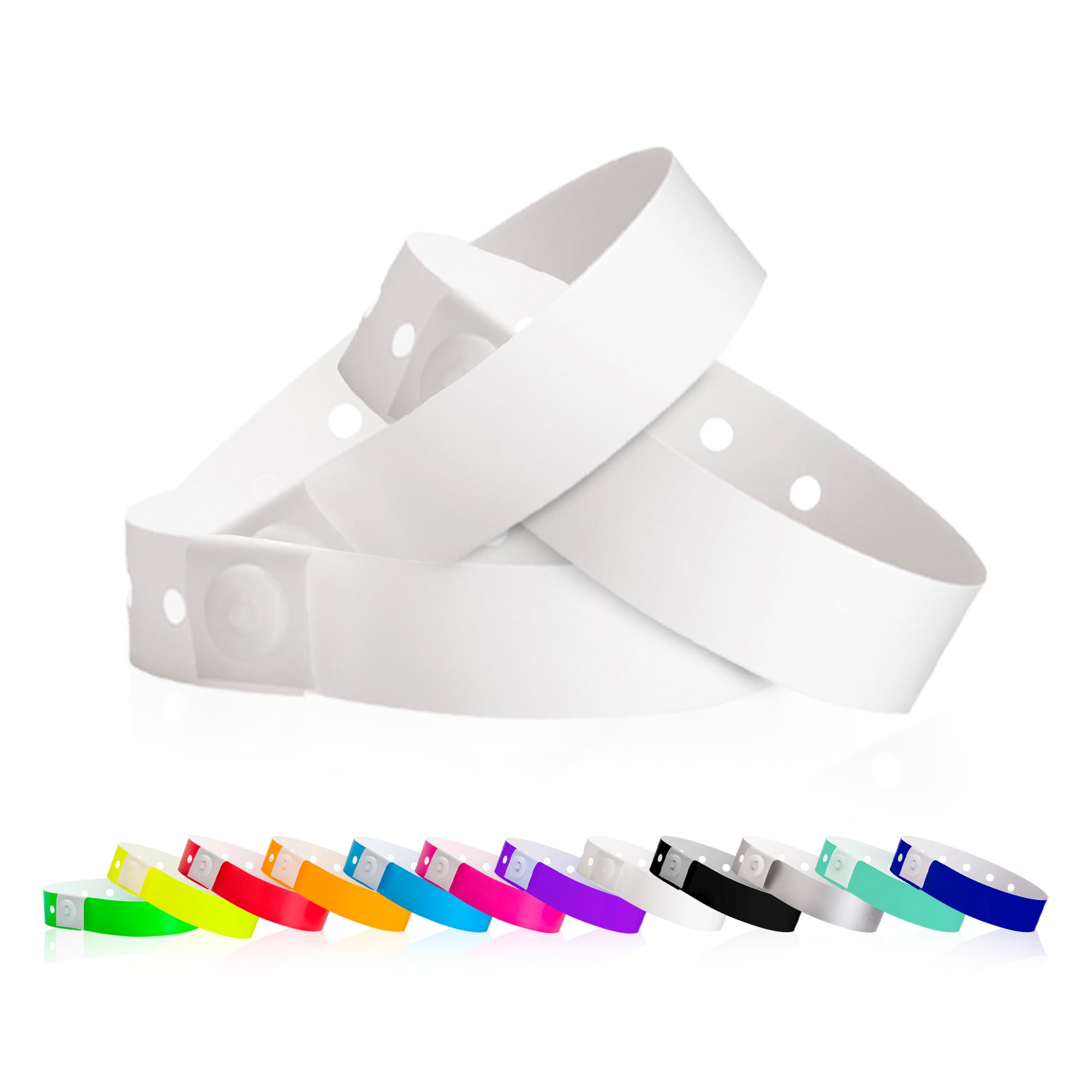 100 WristCo White Plastic Wristbands for Events
