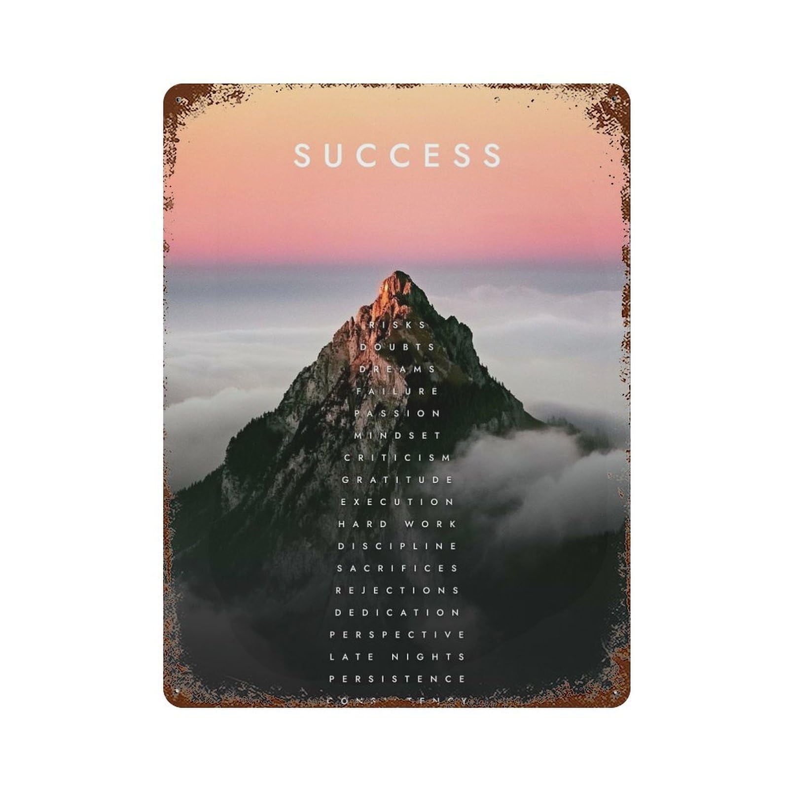 Success Mountain Decorative Tin Sign 15.7"x11.8", Vintage Wall Decor for Garage, Pub Or Kitchen