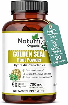 Goldenseal Root Capsules, 90 Capsules, USDA Organic, Lab Tested, Pure Natural Goldenseal Root Powder Supplement