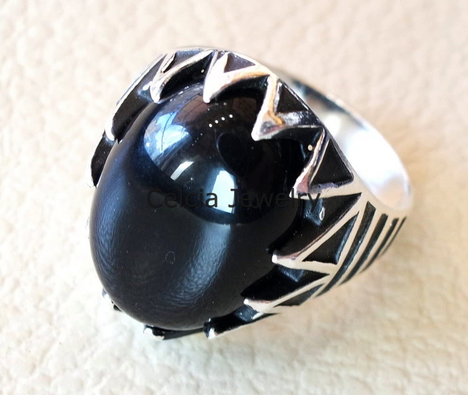 Anillo ovalado de piedras preciosas de ónix negro natural, anillo de sello de plata de ley sólida, anillo de declaración, regalos metafísicos para hombres, anillo elegante