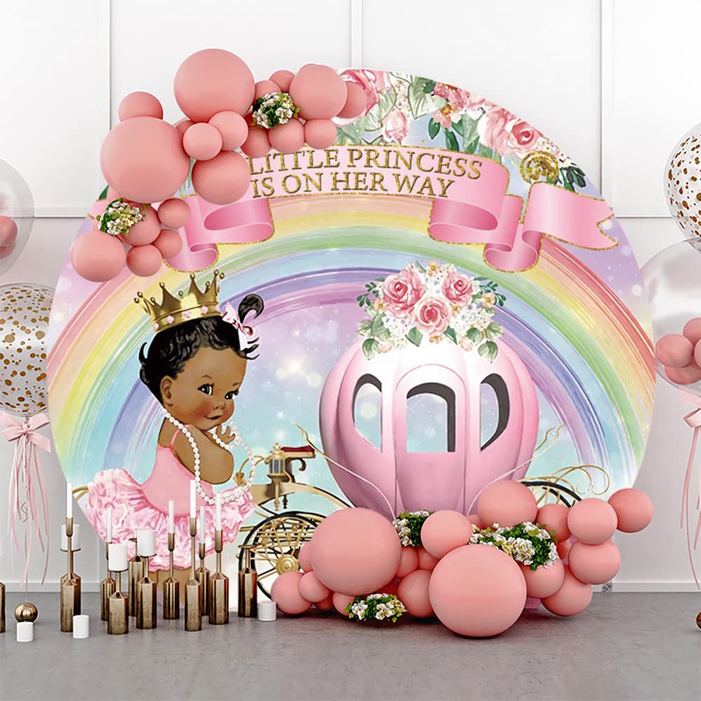 Décoration Fond Photo Rond Princesse - Pour Fête Fille, Baby Shower, Anniversaire, En Polyester