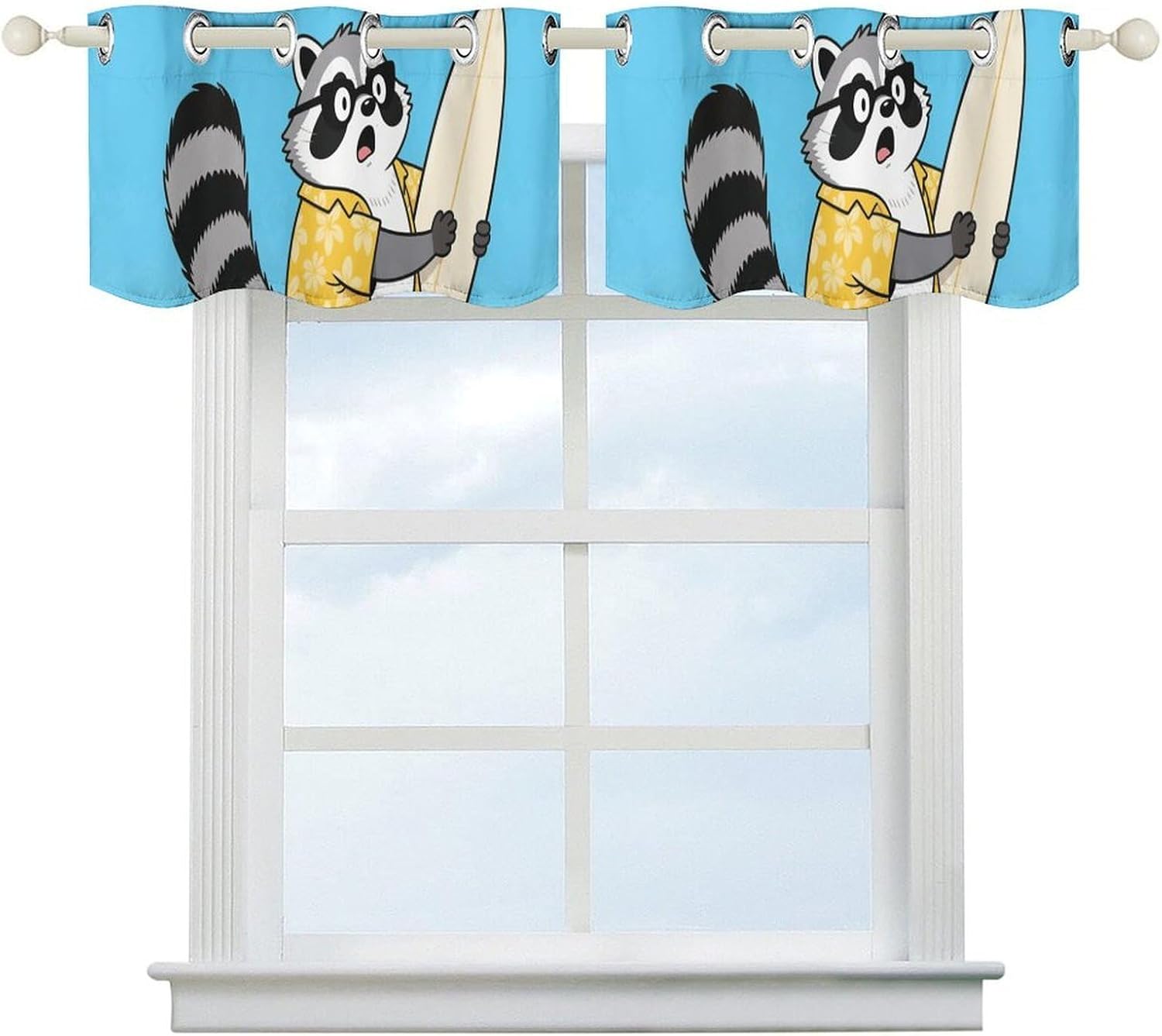 Funny Raccoon Valance for Windows, 2 Pack Kitchen Curtains Modern Home Decor, Soft Blackout Window Curtains for Living Room & Bedroom, 18 X 52 Inch