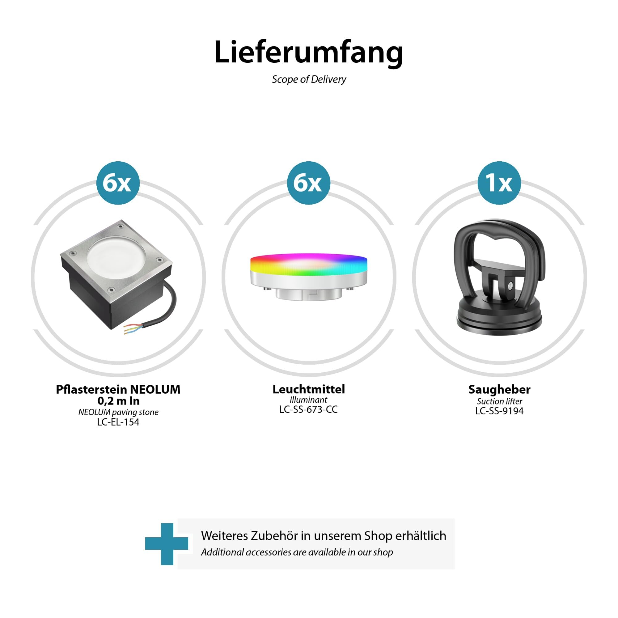 ledscom.de 6x LED Pflasterstein NEOLUM für außen, IP67, eckig, 10 x10cm, inkl. GX53 RGB Leuchtmittel, 670lm, Smart Home