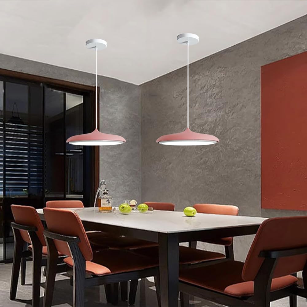 Lampada a Sospensione in Ferro Rosa con Sorgente Luminosa a LED.