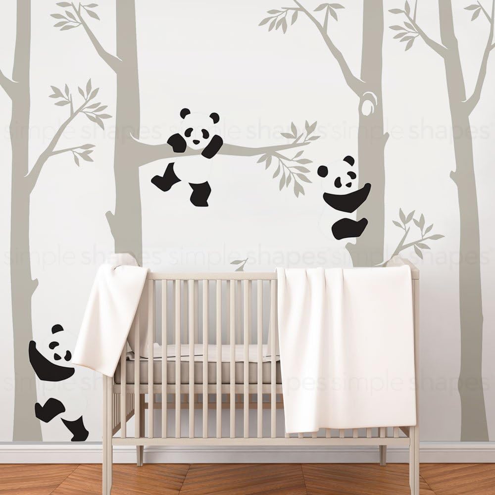 Trees with Pandas Wall Decal - Scheme B - 96" (243 cm) Tall Trees - by Simple Shapes