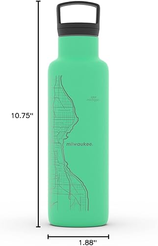 Miniatura 62 de Well Told Botella de agua aislada con mapa Chicago Illinois, grabado de acero inoxidable (21 onzas, gris muelle) botella aislada de mapa