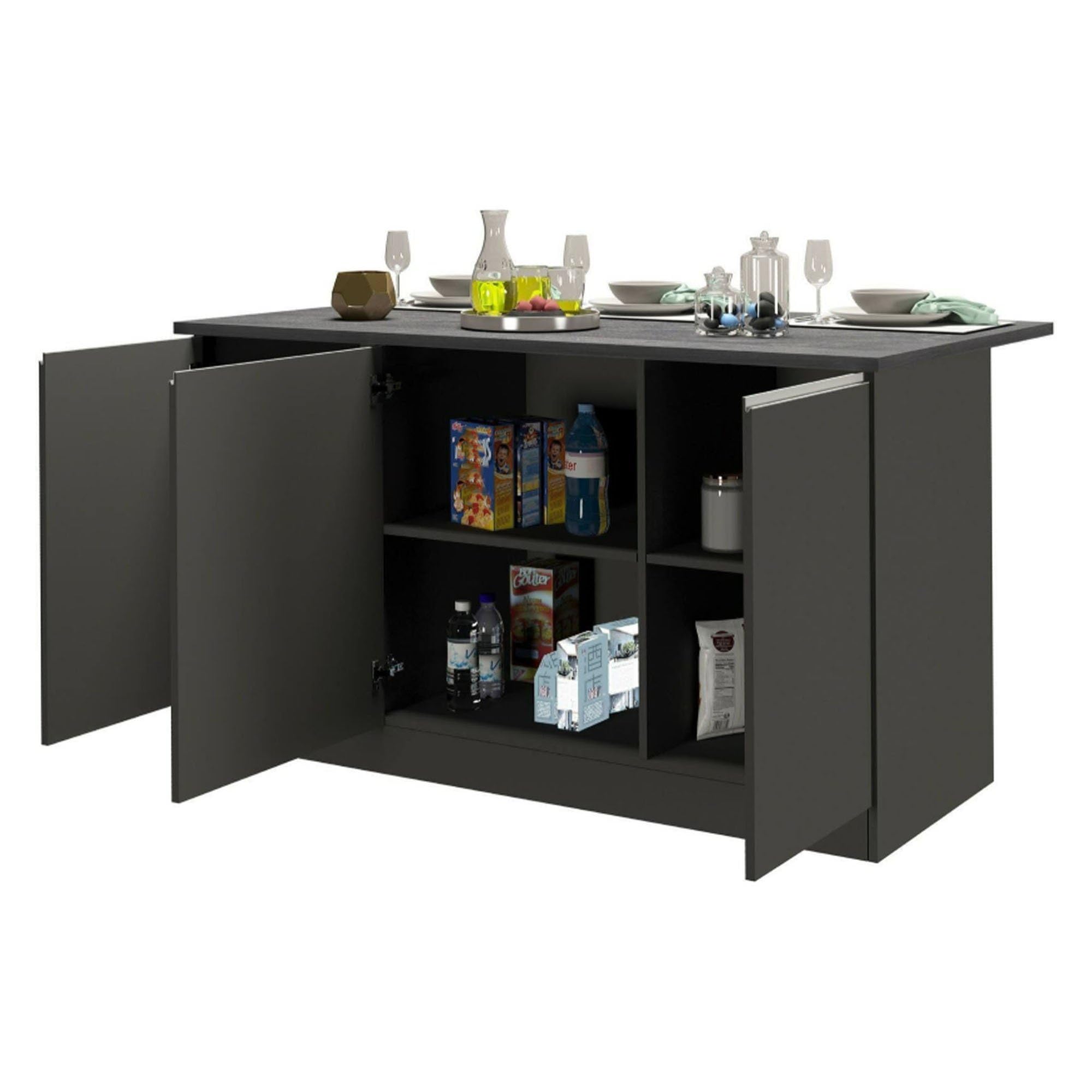 Dmora - Cuisine complète Armand, Ensemble avec Garde-Manger, Meuble de kitchenette, Kit Bloc avec îlot et Porte-frigo, 100% Made in Italy, Anthracite et Ardoise