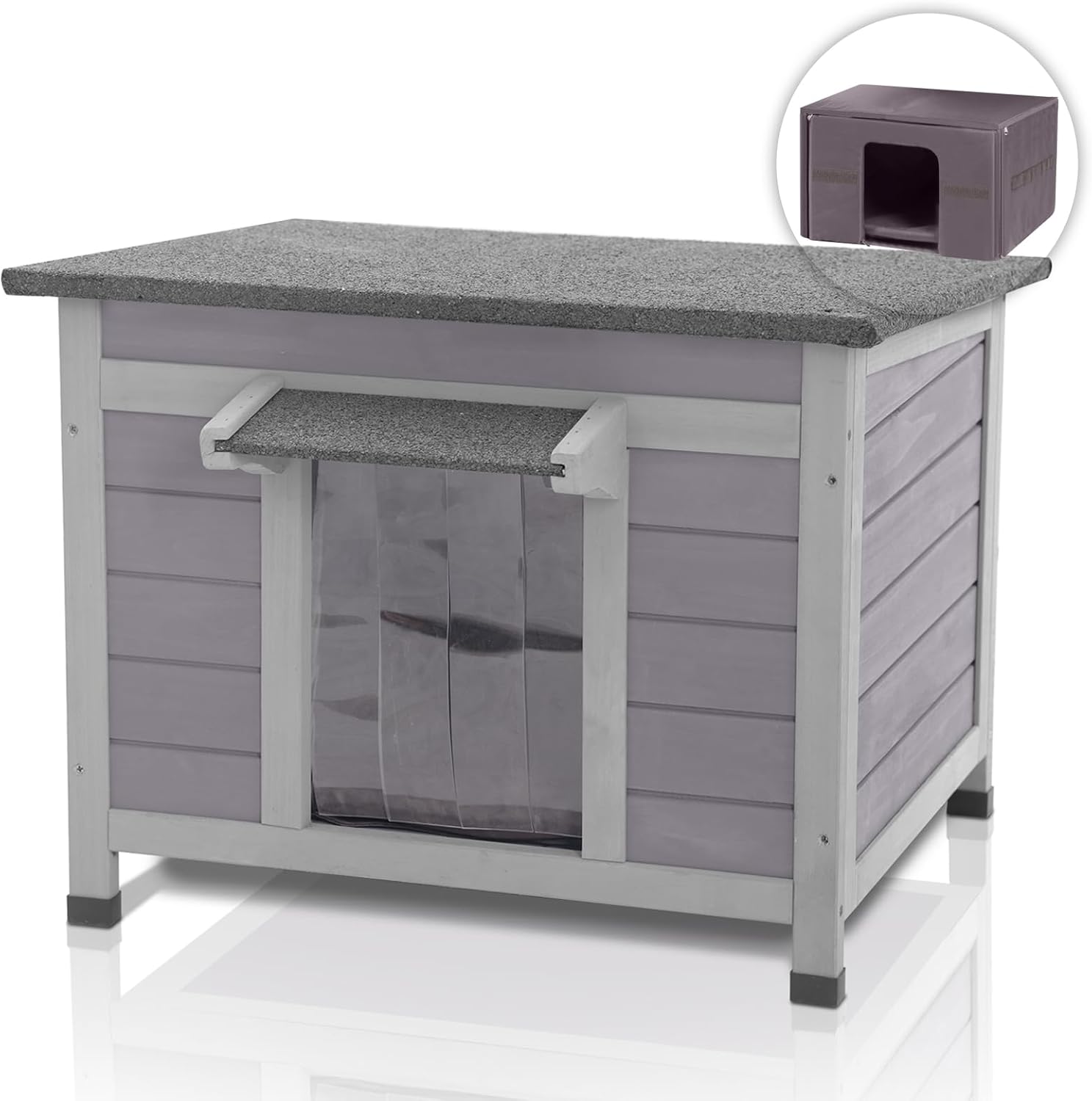 GUTINNEEN Outdoor Cat House with Insulated Wooden Outside Feral Cat Shelter Rabbit Hutch Bunny Cage Guinea Pig Habitat Weatherproof