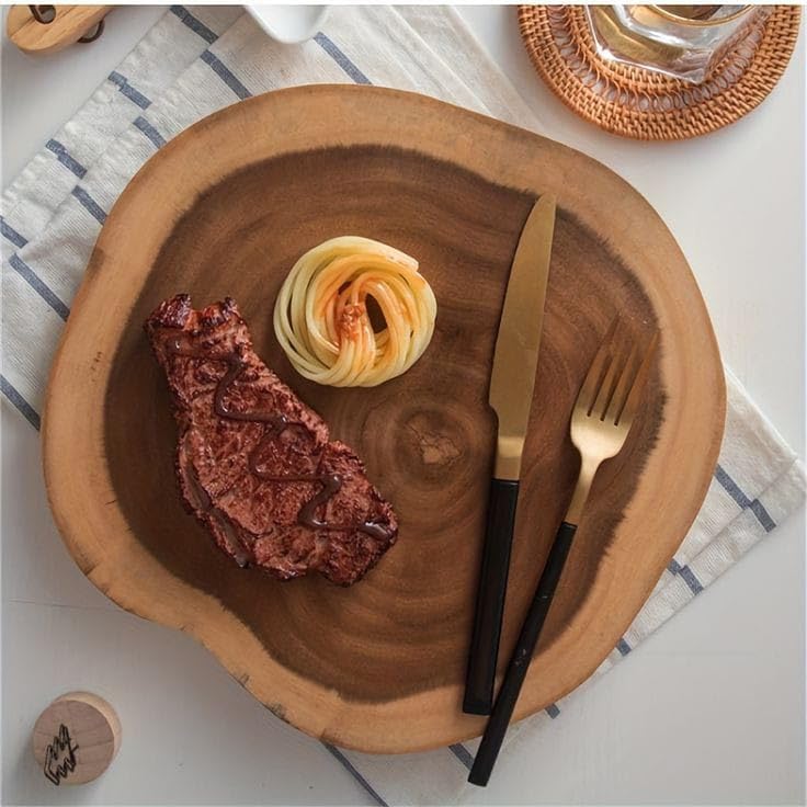 Round Wooden Serving Platter | Cutting Boards Serving Trays | Chopping Board for Kitchen Regular use | Natural Hard Wood Stump Centerpiece | Dia Min - 12'' Max - 14'' | Wood Slab