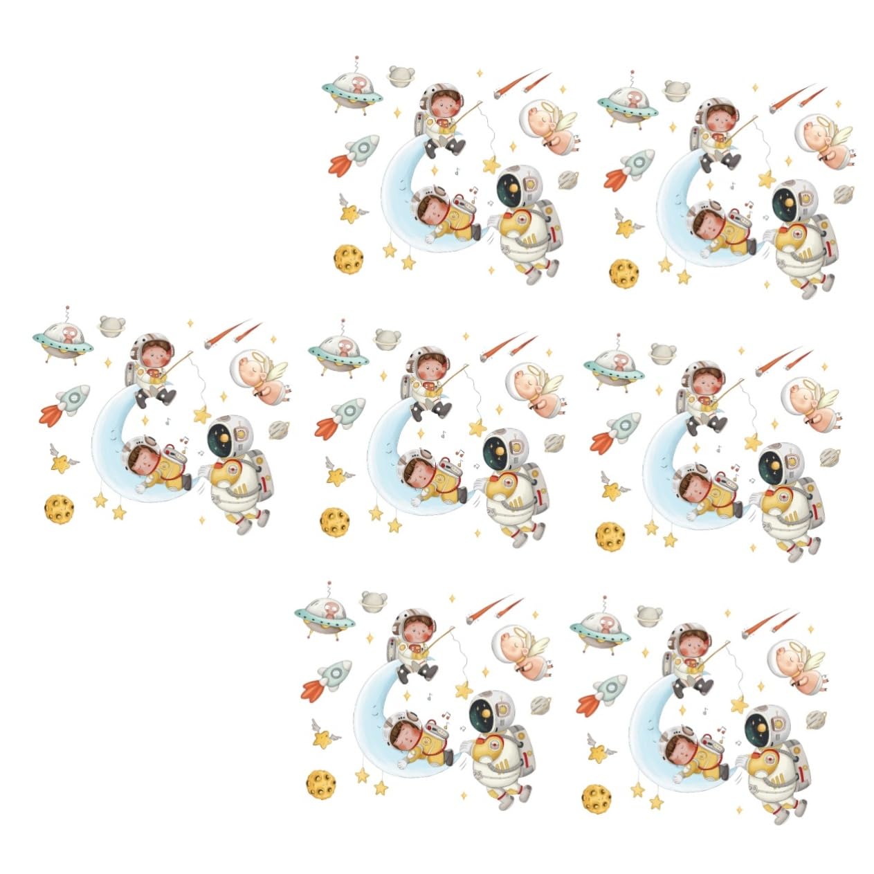 VICASKY 7 Set Adesivo Murale Astronauta Poster Per Camera Da Letto Piante Pensili Artificiali Soffitto Decor Carino in Camera Parete Adesivo a Specchio Giocattoli Decorazione Murale Pvc