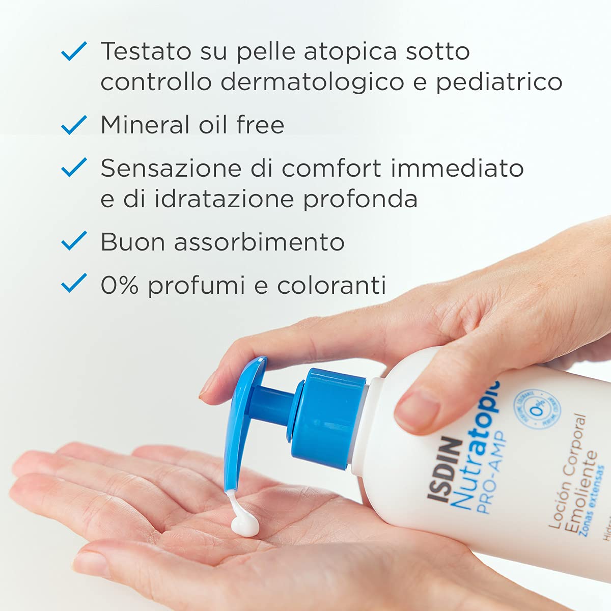 ISDIN Nutratopic PRO-AMP Lozione Corpo Emolliente (400 ml) | Idratazione, Cura e Protezione della Pelle Atopica | Adatta a Tutta la Famiglia | Aiuta ad Alleviare il Prurito