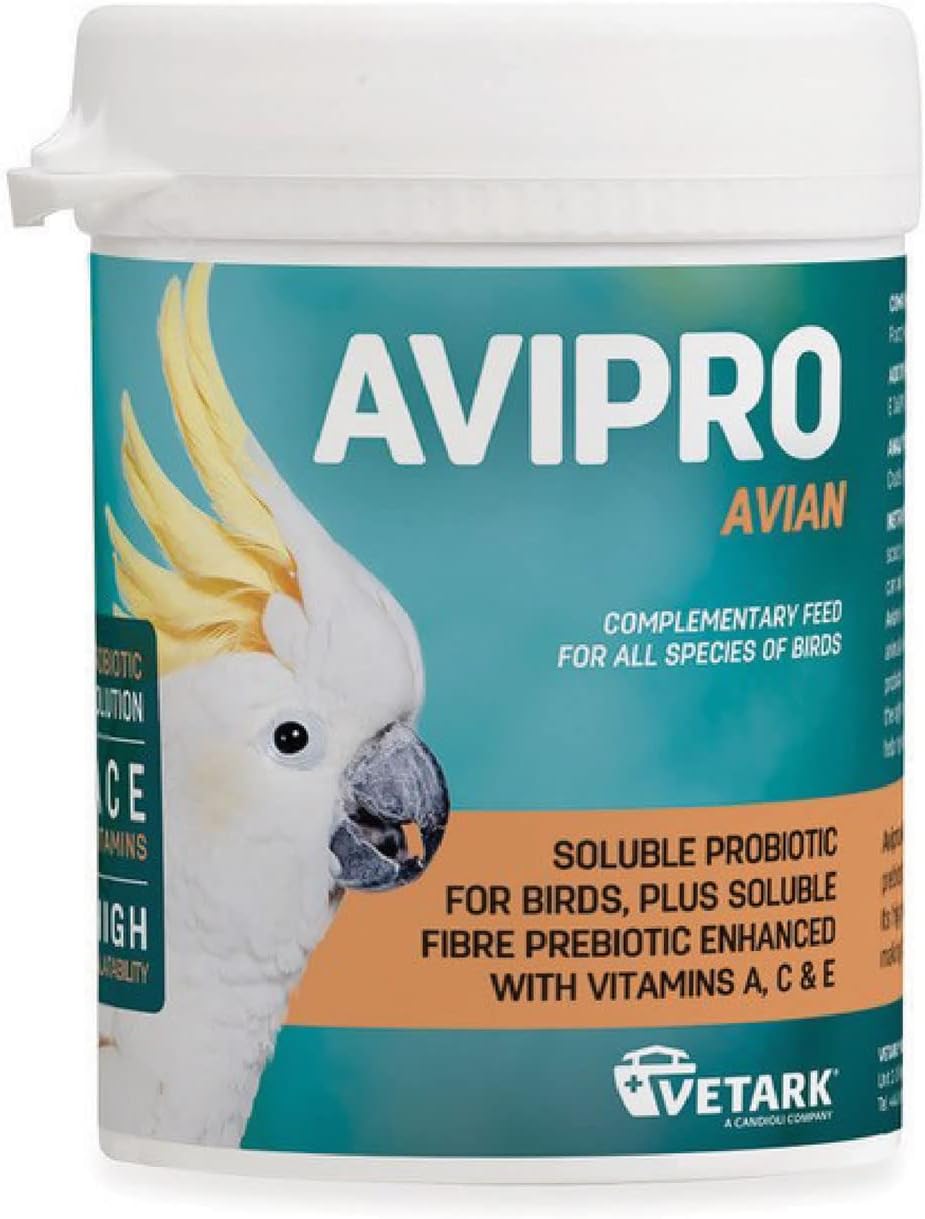 Vetark Avipro Avian ; Prebiotic and Probiotic For All Bird Species ; Supports Digestive Health and Stress ; Easy to give ; 100g powder