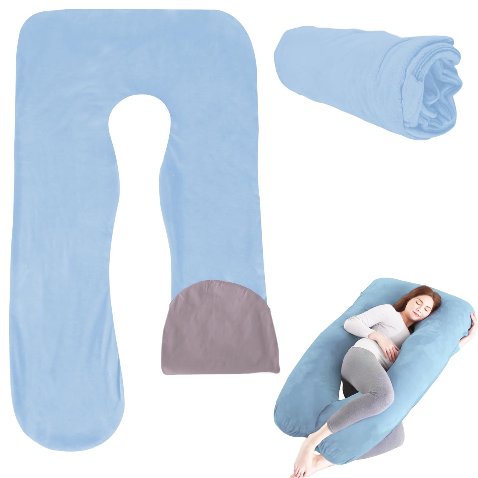 Funda De Almohada De Maternidad En Forma De U – Funda Extraíble De Algodón Suave, Lavable A Máquina, Ideal Para Futuras Mamás, Gris 140x80 Cm