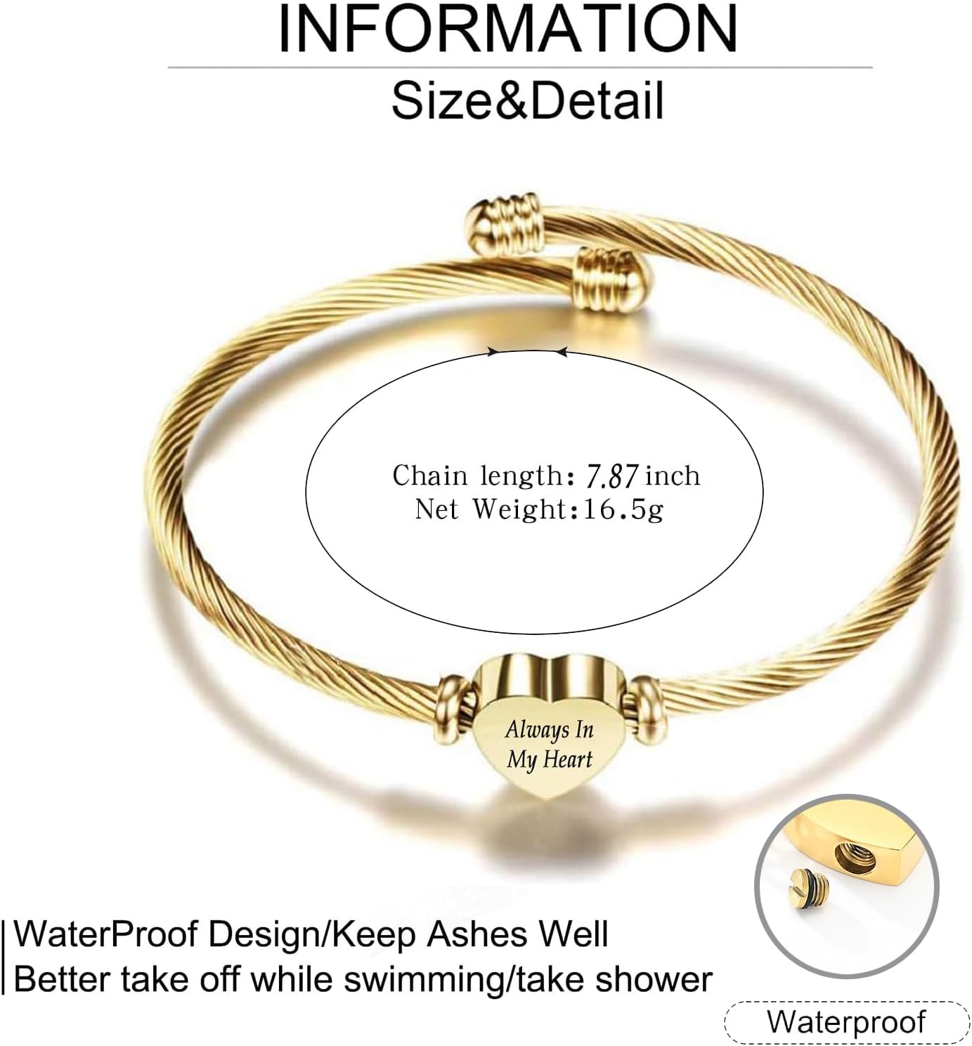 zeqingjw Heart Cremation Bracelet for Ashes Stainless Steel Urn Bangle Bracelet Memorial Keepsake Ash Jewelry for Women Men - Image 2