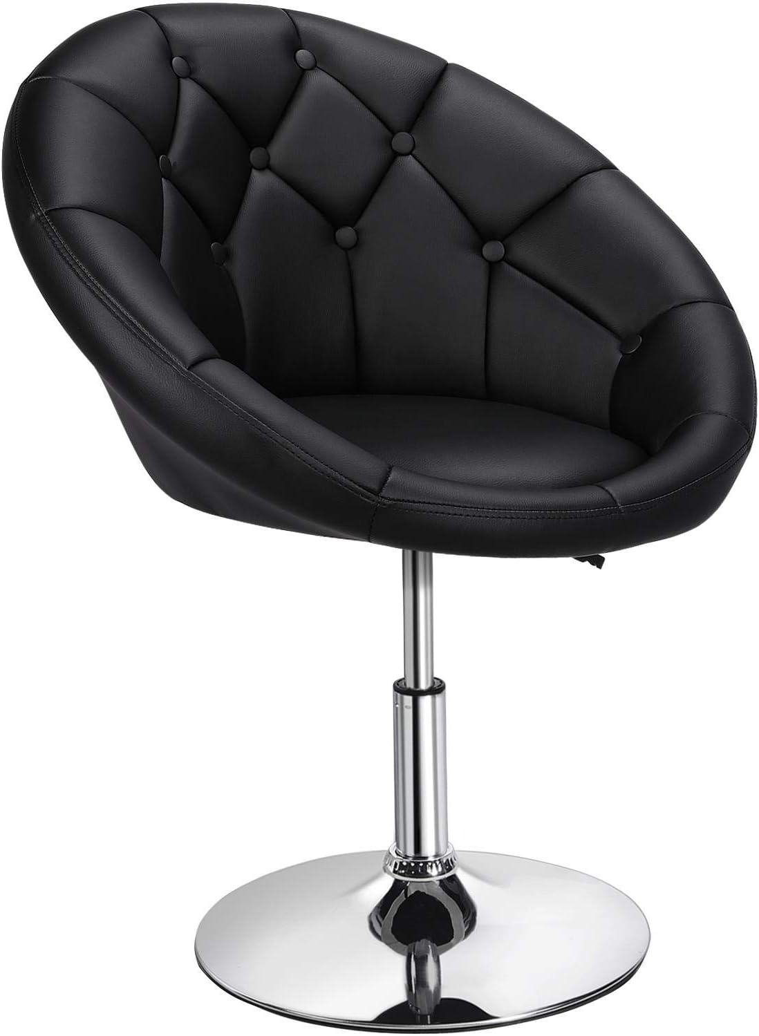 Yaheetech Adjustable Vanity Chair with Round Tufted Back, Swivel Leather Salon Chair for Bedroom, Living Room, Office, Black