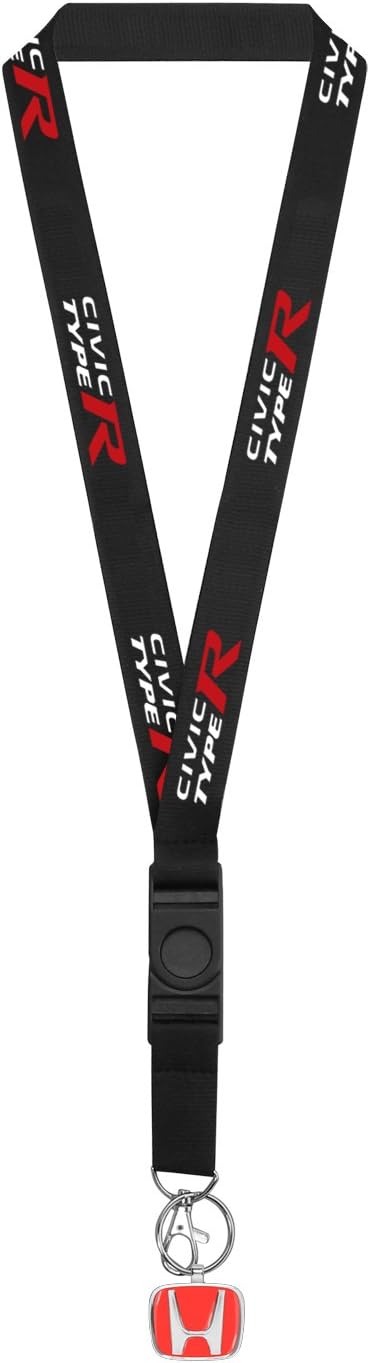 Black Nylon Lanyard with Red H Logo Key Charm - Honda Civic Type-R