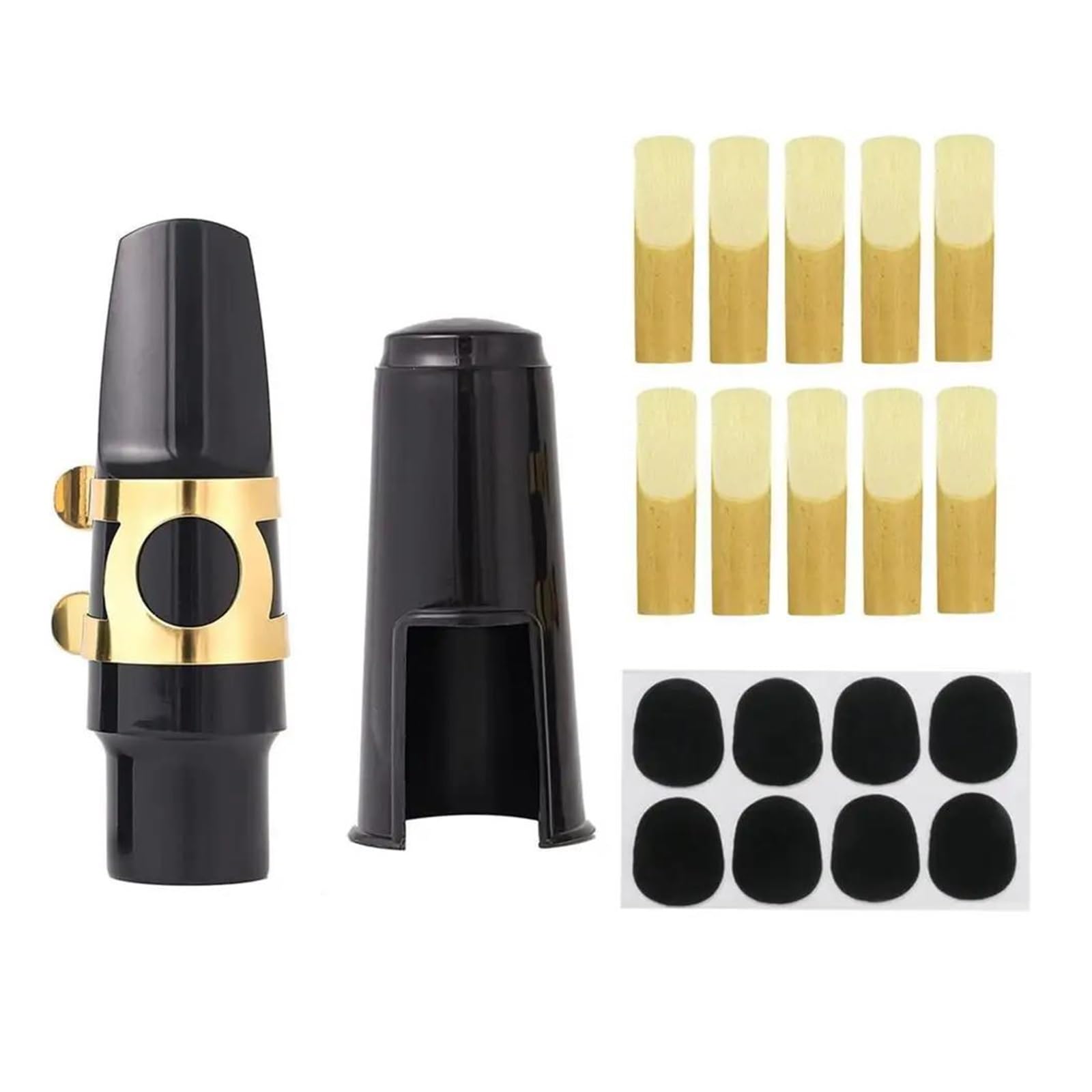Akcesoria Do Instrumentów Saksofonu Zestaw Ustników Do Saksofonu Altowego Z Nasadką Zaciskową Ustnika Stroiki Podkładki Pod Zęby Akcesoria Do Instrumentów Dętych (Color : Bk)