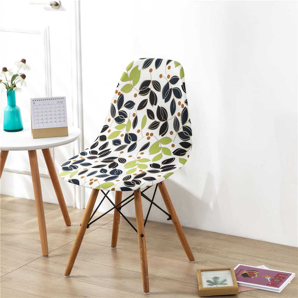 Highdi Eucalyptus Scandinavian Dining Chair Covers Floral Print Stretch Universal Nordic Style Shell Chair Slipcovers Armless Side Chairs Covers For Kitchen Bedroom Restaurant (,2 Pcs)