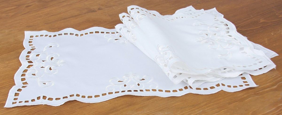 Hampton Embroidered Cutwork Placemat, 12 by 18-Inch, White, Set of 4