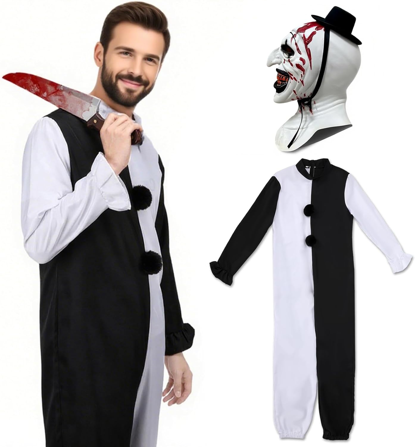Adult Terrifying Costume Art the Clown Costume Mask Horror Killer Clown Costume Halloween Cosplay Outfits - Image 2