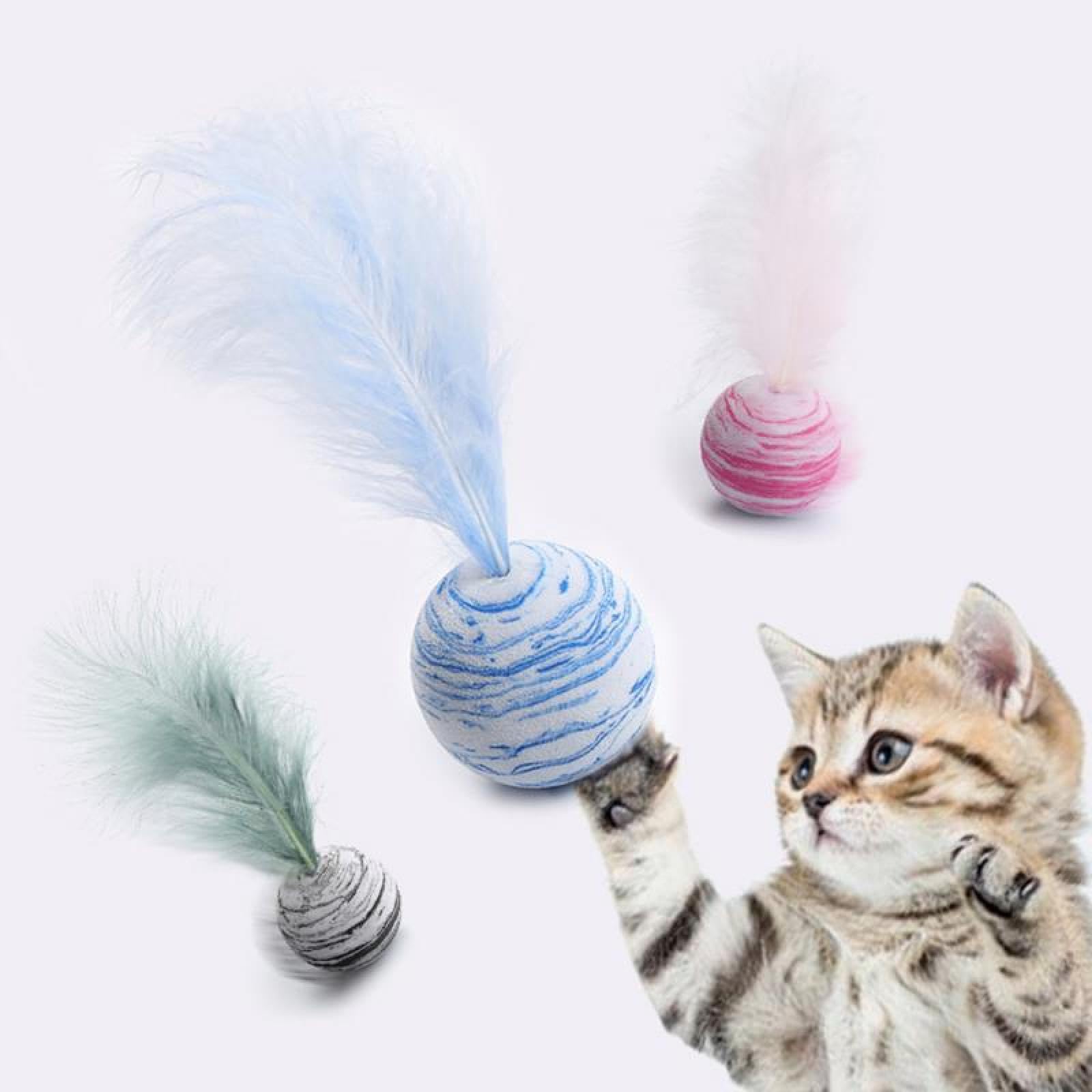Juguetes para Gatos, Juguetes for Gatos con Forma de Estrella y Plumas Espuma, Juguetes interactivos Peluche, 6 Unidades, Color Azul