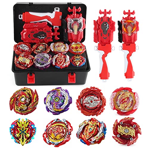 Baybledas Gyro Burst Kreisel Set, 4D Kampfkreisel Kreisel Modell Speed Kreisel Mit Für Weihnachten, Geburtstag - 8 X Burst Tops + 2 X Burst Gyro Launcher, Rotes Set Cover