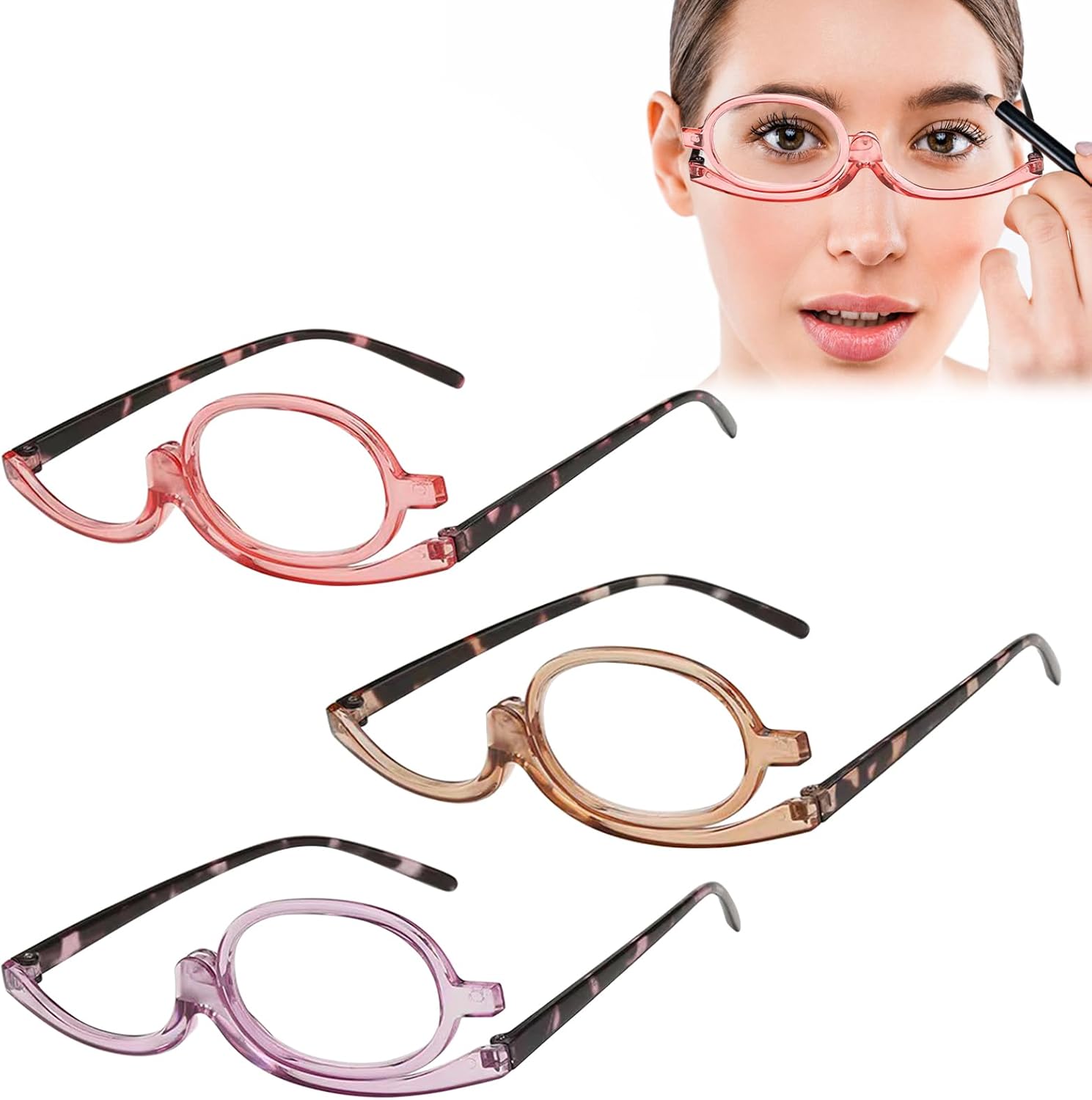 FEXPDL 3PCS Make Up Glasses, Makeup Glasses Flip Up Lens Uk Only