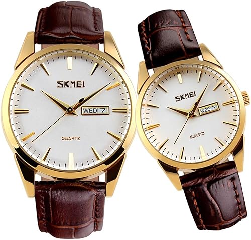 SKMEI Pair Watches for Couples Men and Women His and Hers Watch Set Husband Wife Valentines Matching Wrist Watch Wedding Gifts Waterproof Business