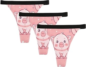 Womens Thongs, Cute Pig with Star on Pink Background T-back Tangas