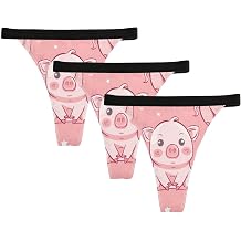 Women's Thongs, Cute Pig with Star on Pink Background T-back Tangas