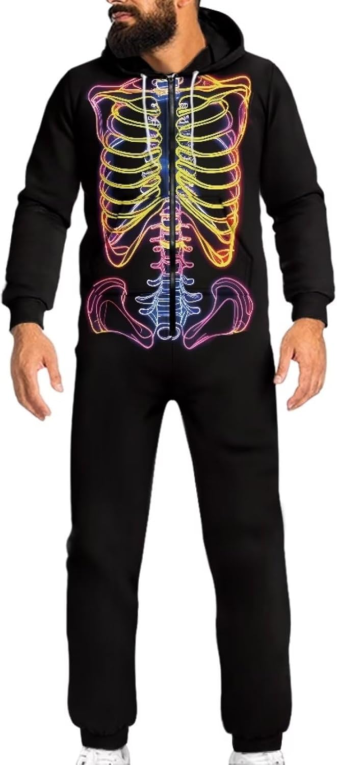 Sprowallow Womens Pajama Sets One Piece Hooded Zip Up Jumpsuits Sleepwear Unisex Couple All-over Romper Loungewear Pjs
