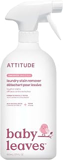 ATTITUDE Baby Laundry Stain Remover Spray - Unscented, 98% Natural Vegan Formula, Safe for Delicates & Cloth Diapers, 27.1 Fl Oz