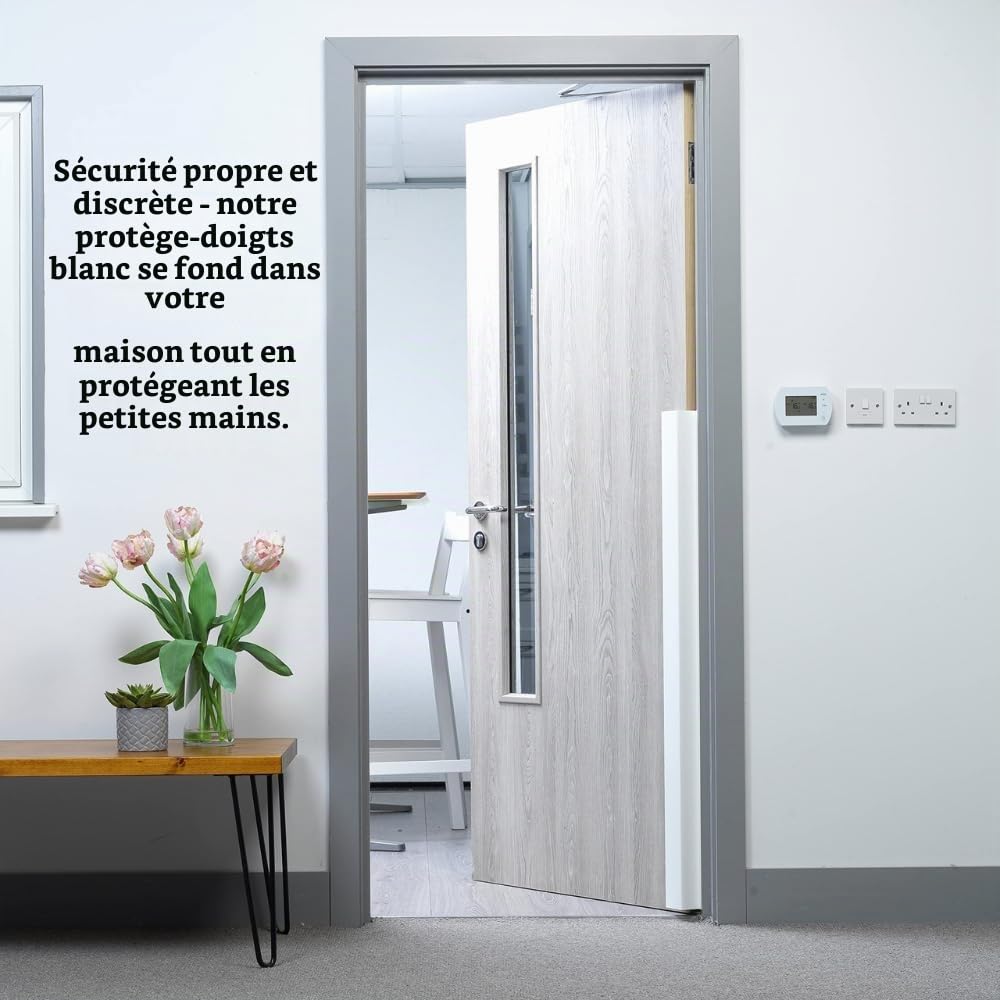 Protection Doigts pour Porte – Lot de 2 – Côté Charnière/Poussant – Blanc – 117 cm – Installation Sans Outils – Usage Domestique