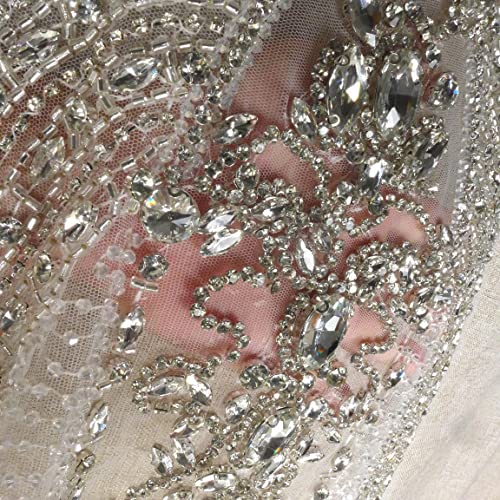 Labellezalay Long Rhinestone Bodice Applique Patch,Large Size For Full Body 45.2" * 13.8" Decorate Prom Bridal Dance Dress Applique, Gold Silver Rich Beaded For Diy Dress Applique (Silver-B) #TOP5