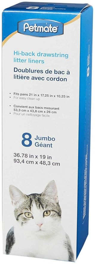Petmate Litter Pan Liner, Drawstring Hi Back, Jumbo, 8 Count, 6 Pack
