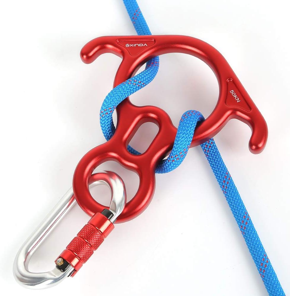 50KN Figure 8 Descender Rescue Rappelling Gear Belay Device Large Bent-Ear Belaying Rock Climbing Peak Rescue Aluminum Alloy Equipment