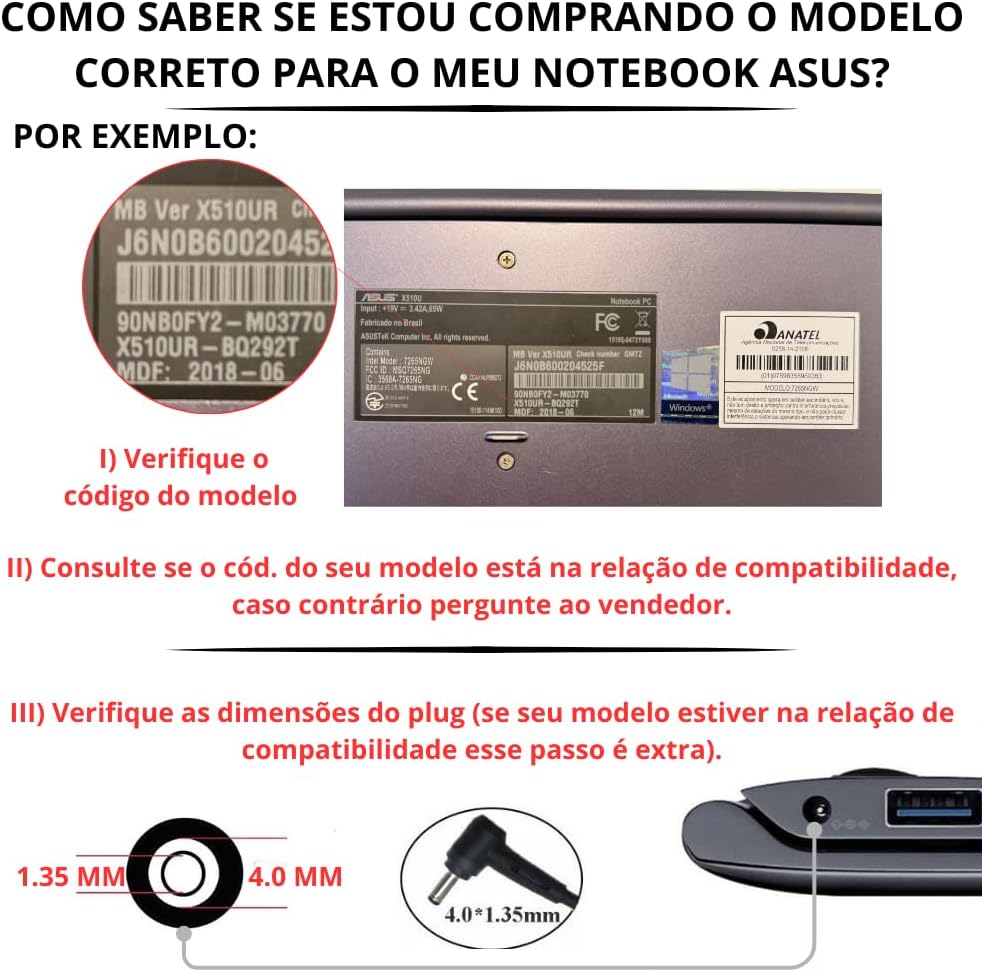 Carregador Fonte para Notebook Asus 19V 2.37A 45W com Pino Fino 4.0x1.35mm, compatível com VivoBook 15 X543ua X543ma X515 X512 X510U ZenBook 14 UX433FA UX431FA X512F, referência Ad2108020 bivolt Carregador Fonte para Notebook Asus 19V 2.37A 45W com Pino Fino 4.0x1.35mm, compatível com VivoBook 15 X543ua X543ma X515 X512 X510U ZenBook 14 UX433FA UX431FA X512F, referência Ad2108020 bivolt