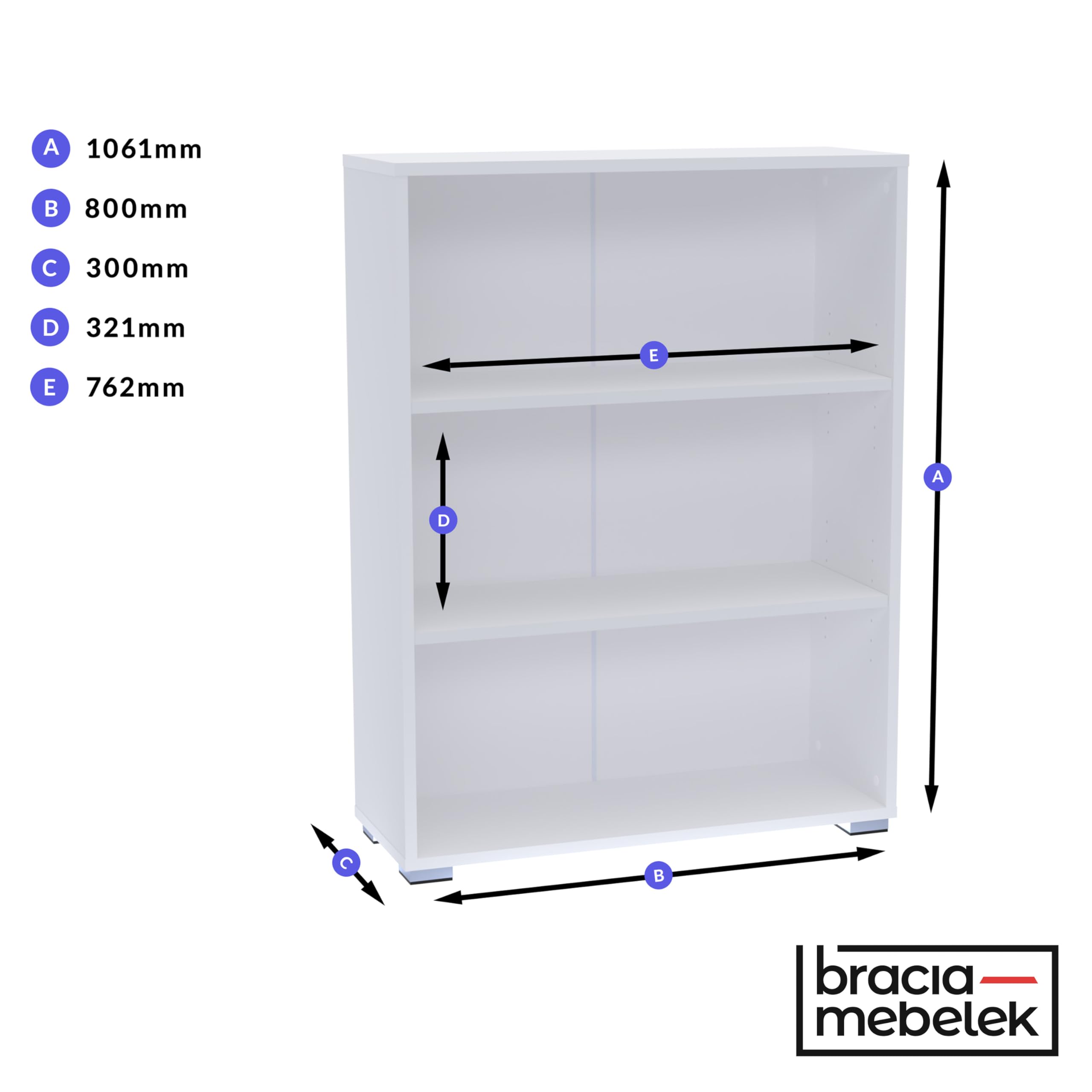 Regał biały, szerokość 80 cm – regał na książki z drewna – meble biurowe 80 x 30 x 106 cm – regał na książki 3 półki – regał biurowy na segregatory