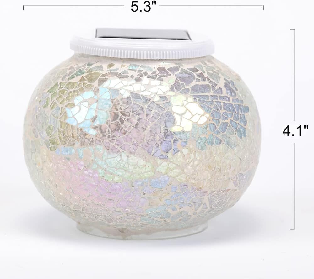 TOMBABY Color Changing Solar Powered Glass Mosaic Ball Led Garden Lights, Rechargeable Solar Table Lights, Outdoor Waterproof Solar Night Lights Table Lamps for Decorations : Everything Else