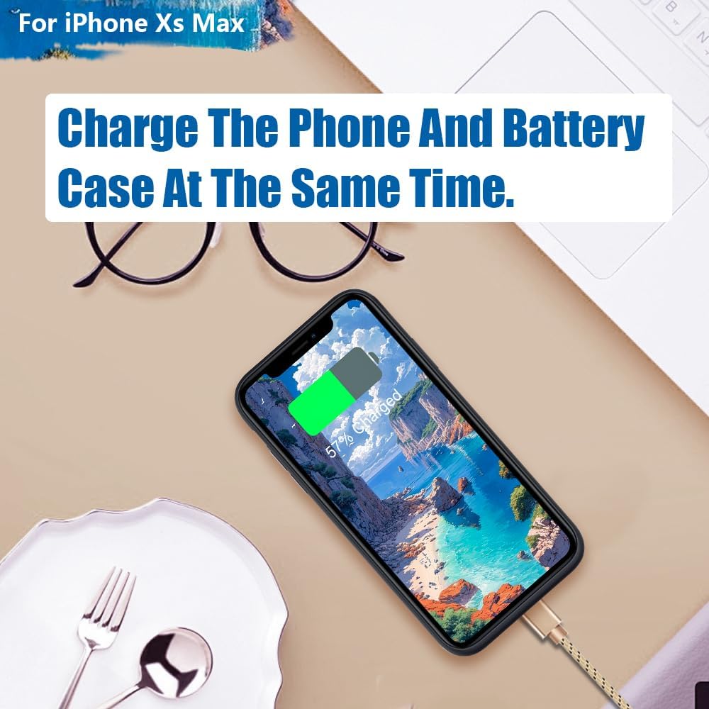 [New Battery Case for iPhone Xs Max, 6000mAh Rechargeable Extended Battery Charging Charger Case (6.5 Inches) Black