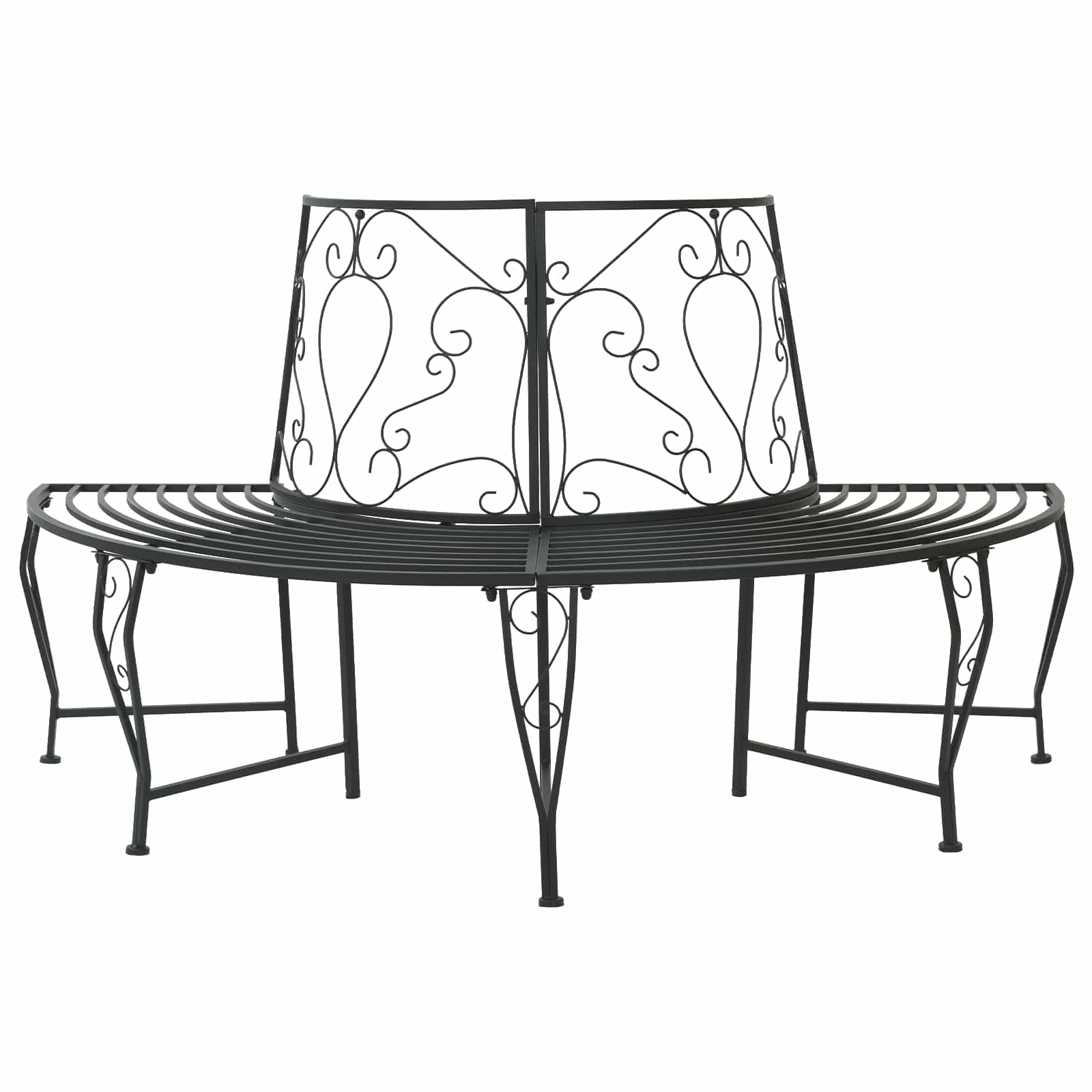 Banco de árbol de acero con 4 plazas, 160 x 80 x 89 cm, color negro, resistente a la intemperie, para terraza, balcón y exterior, asiento de parque estable con respaldo para relajarse