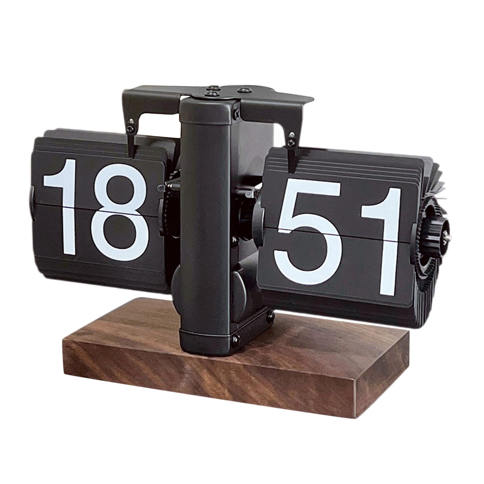 Colcolo Flip-Schreibtischuhr, mechanische Flip-Uhr, Retro-Dekoration, automatische Umblätteruhr, Tischuhr für Schlafzimmer, Desktop, Schwarz 24h