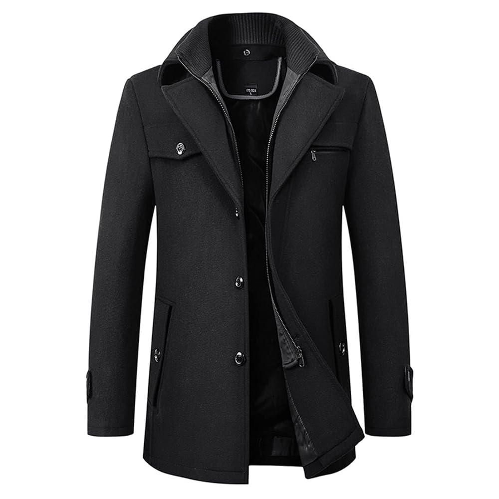 Men's Double Collar Woolen Tweed Coat Thickened Medium