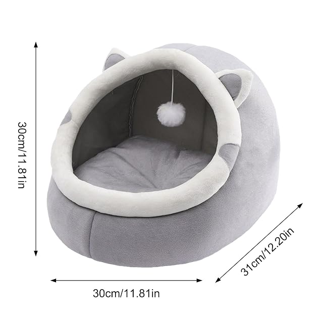 Foto 4 de 8 de Cama para gatos - Cama para cachorros, cama para perros con orejas de gato, cojín extraíble y juguete…