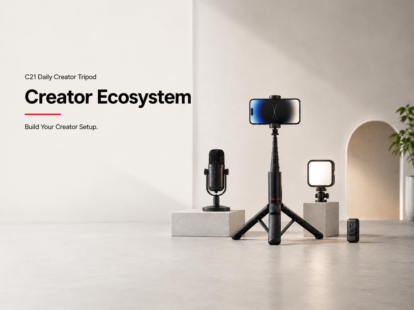 C21 - Treppiede da 134,6 cm tutto in uno, per selfie stick, portatile, leggero, con telecomando wireless, supporto da viaggio estensibile per iPhone Android, Vlog, registrazione video