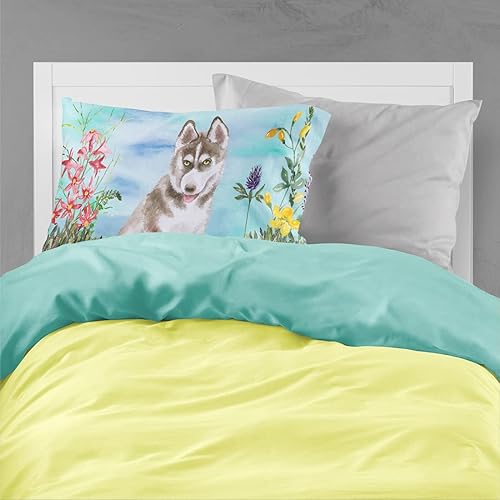 Miniatura 2 de Caroline's Treasures CK1258PILLOWCASE - Funda de almohada de tela de primavera gris siberiano Husky estándar, ligera, súper suave, fácil de cuidar,