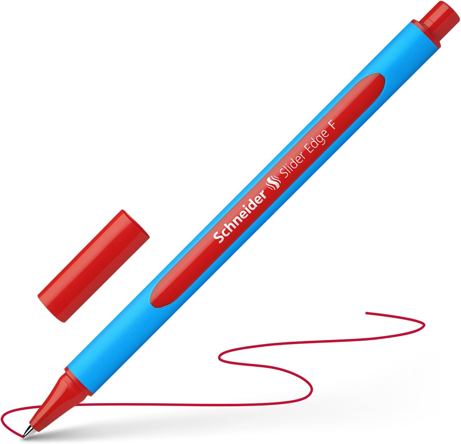 Schneider Slider Edge 152002 Ballpoint Pen With Cap Model F Pack Of 10 / Cyan And Red Barrel / Red Ink