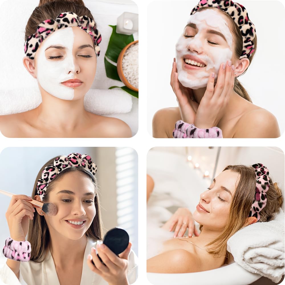 Opaski spa do mycia twarzy opaska na nadgarstek zestaw gąbka makijaż pielęgnacja skóry opaska na nadgarstek ręczniki bąbelkowe miękki ręcznik frotte tkanina opaska do włosów dla kobiet bufiaste