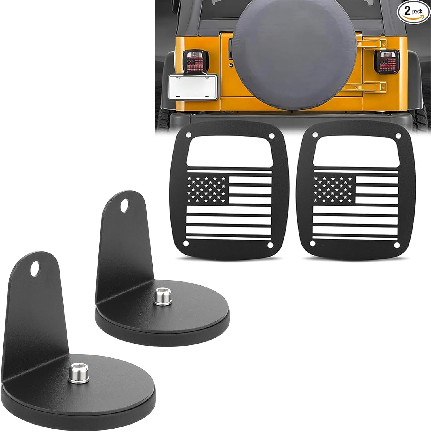 Tail Light Guards Covers + Magnetic Light Bar Mount Compatible with Jeep Wrangler TJ YJ 1987-2006